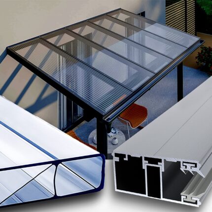 Dacheindeckung klar Premium Longlife 16 mm Stegplatten Polycarbonat Hagelsicher - Alu-Alu