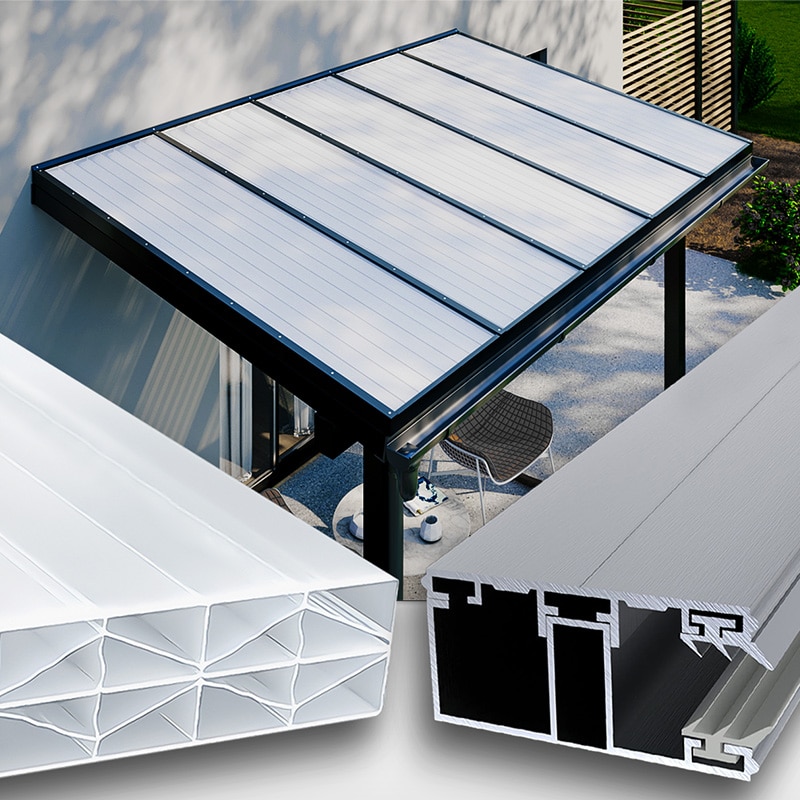 Dacheindeckung weiss X Struktur 16 mm Stegplatten Polycarbonat - Alu-Alu