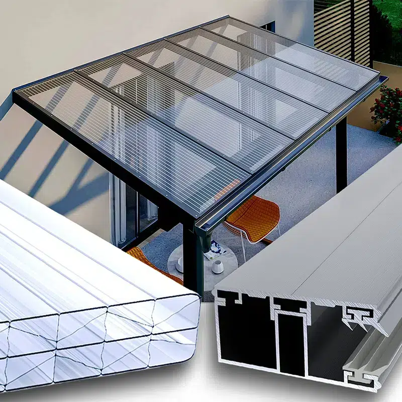 Dacheindeckung klar X Struktur 16 mm Stegplatten Polycarbonat - Alu-Alu
