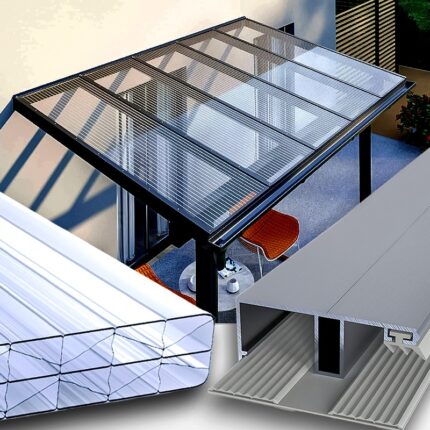 Dacheindeckung klar X Struktur 16 mm Stegplatten Polycarbonat - Alu-Gummi