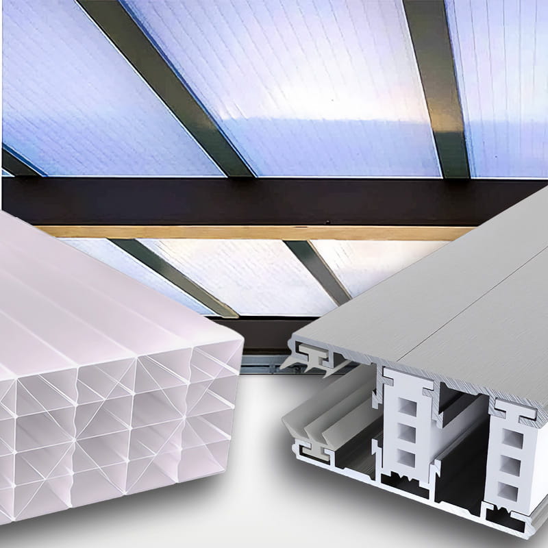 Wintergarten Dachhaut Stegplatten 32 mm 5M opal IQ Relax Polycarbonat | Alu-Alu Thermo Komplettset