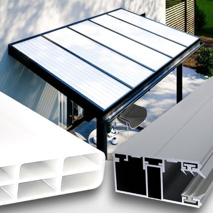 Dacheindeckung weiss 3 fach Struktur 16 mm Stegplatten Polycarbonat - Alu-Alu